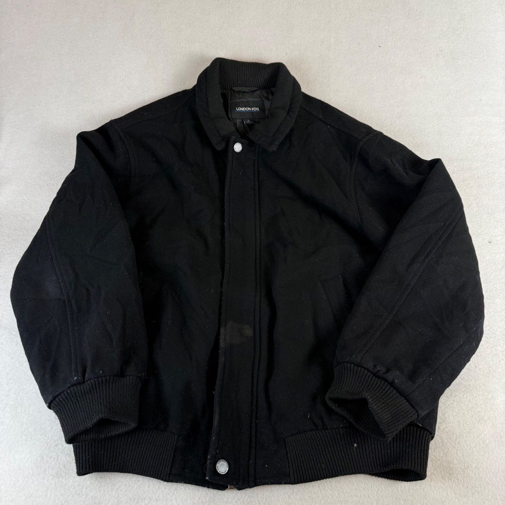 London Fog‎ Mens Wool Blend Bomber Jacket Black Insulated Full Zip Large